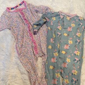 TWO Magnetic Me Pink and Blue Floral Baby Sleepers